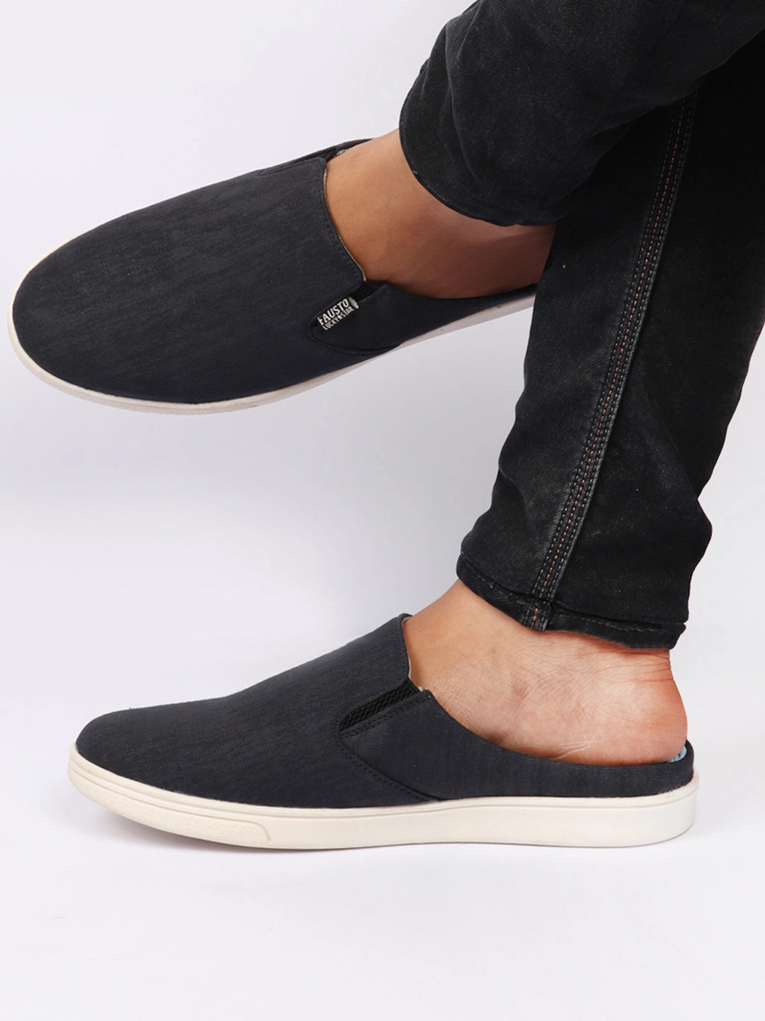 Men Navy Blue Casual Back Open Canvas Stylish Slip On Shoes Casual Clark Shoes