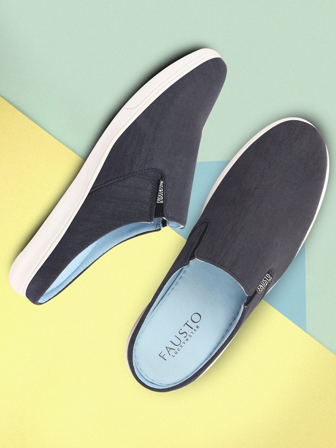 Casual Slip On Men Navy Blue Casual Back Open Canvas Stylish Slip On Shoes