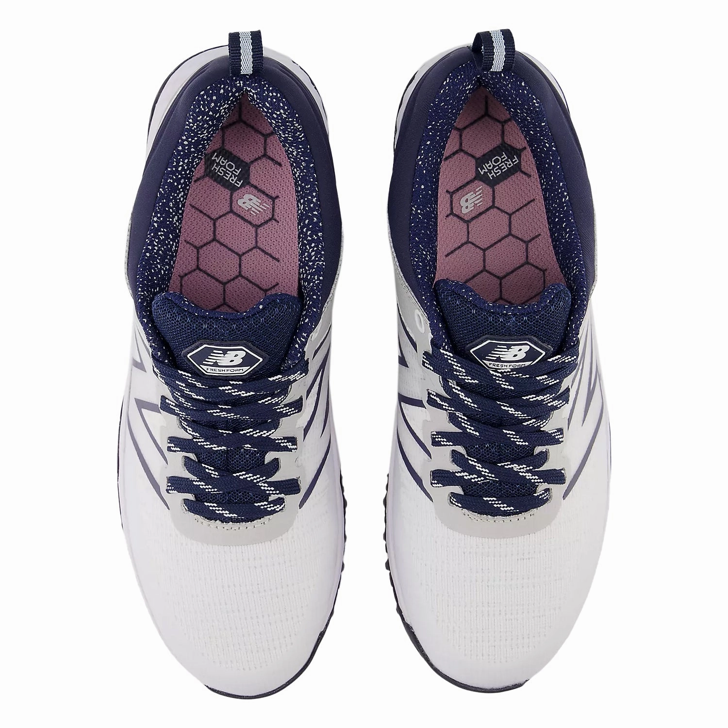 New Balance Women's Fresh Foam Contend v2 Wide Spikeless Golf Shoes -White/Navy Zero Drop Golf Shoes