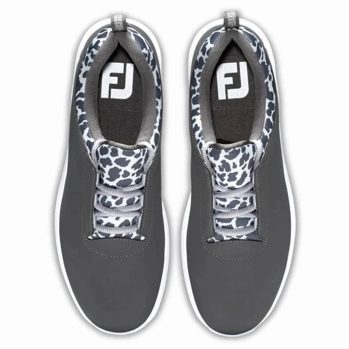 New Footjoy Women's FJ Leisure Golf Shoes - Charcoal/Leopard Size 7 Pro Sl Golf Shoe Spikeless Golf