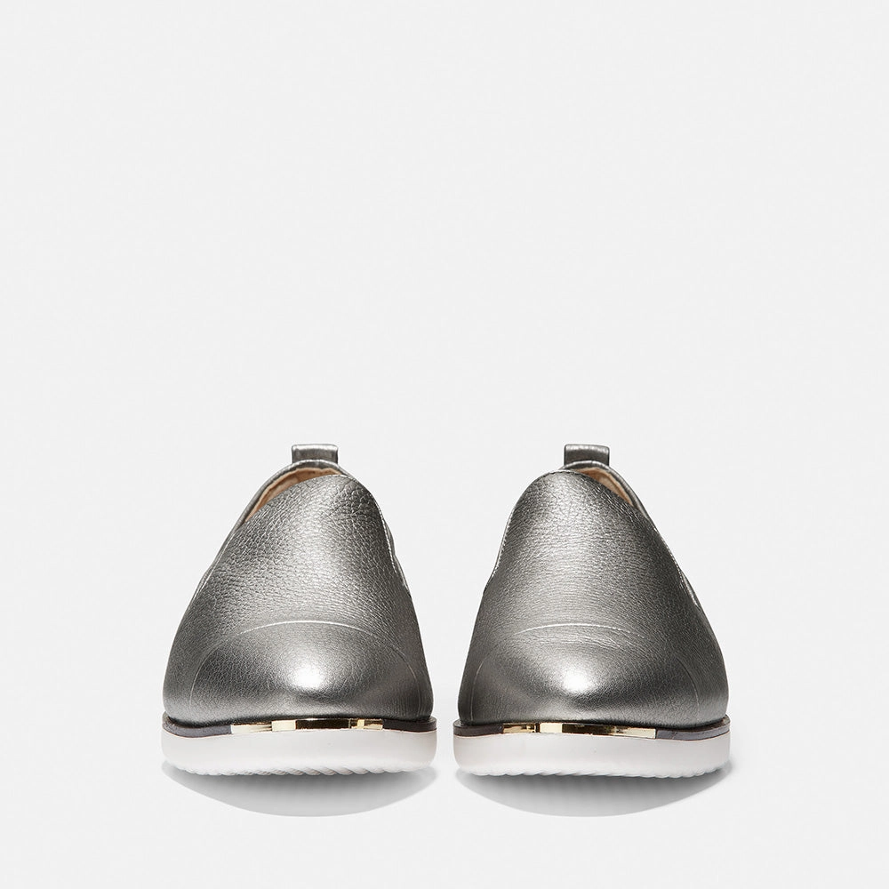 Cole Haan Grand Ambition Slip On Sneaker Antique Metallic Tumbled Leather/Ivory Size 6 Wool Felt Slippers