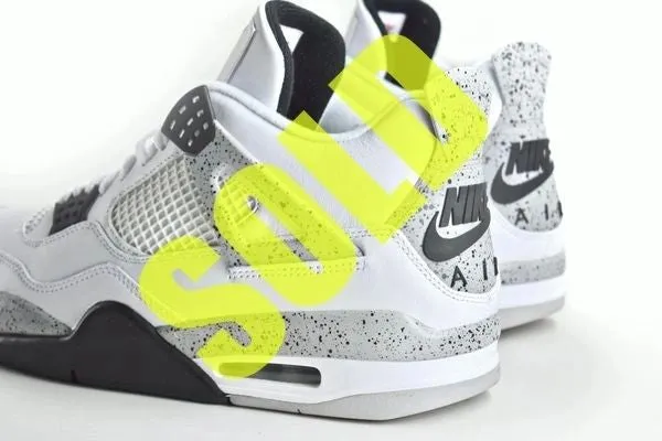 Nike Air Jordan 4 IV White/Cement "NIKE AIR" Size 12 Tweed Sneakers