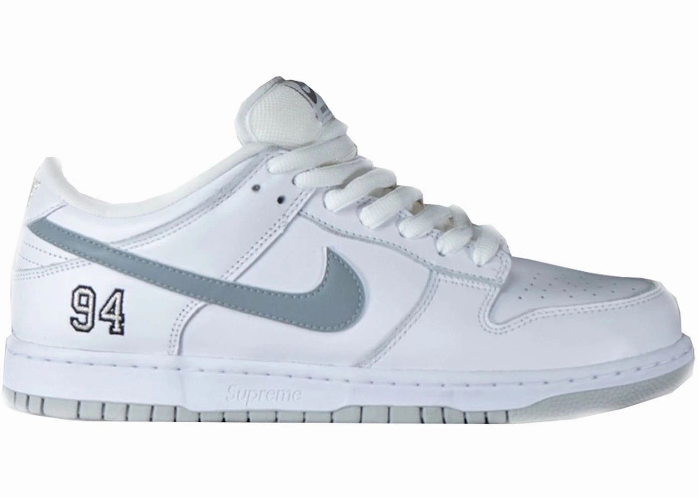 Nike Jason Kidd Shoes Nike SB Dunk Low Supreme 94 White Metallic Silver