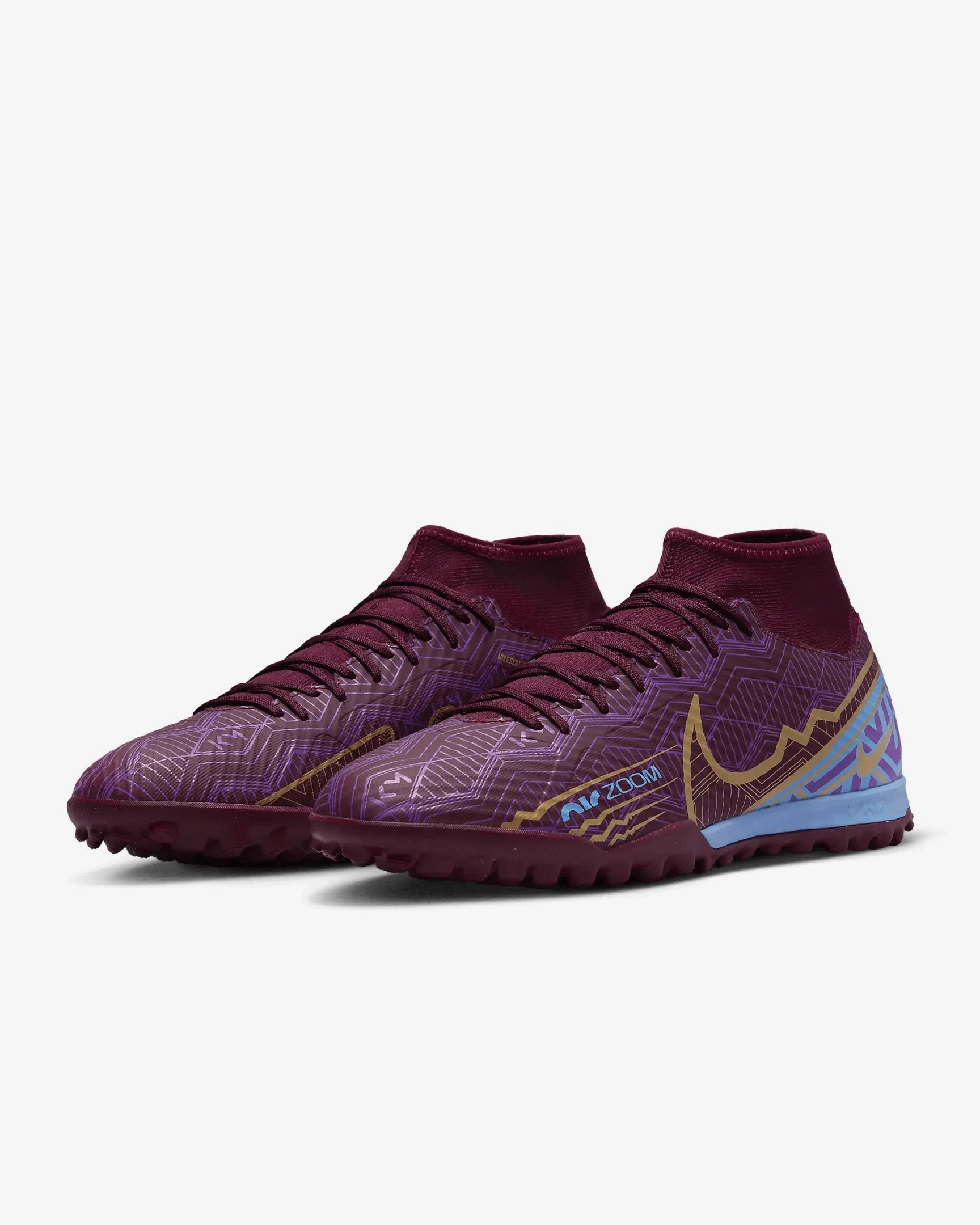 Nike Flyknit Basketball Shoes Nike Zoom Superfly 9 Academy KM Turf - Dark Beetroot-Gold