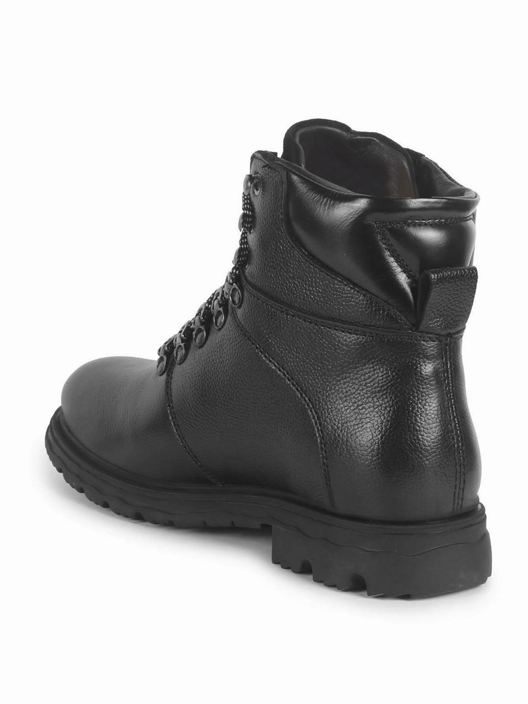 Ankle Boots For Hiking Men Black Genuine Leather 5-Hook Lace Up Boots for Trekking and Hiking|High Ankle Boots|Anti Skid Sole