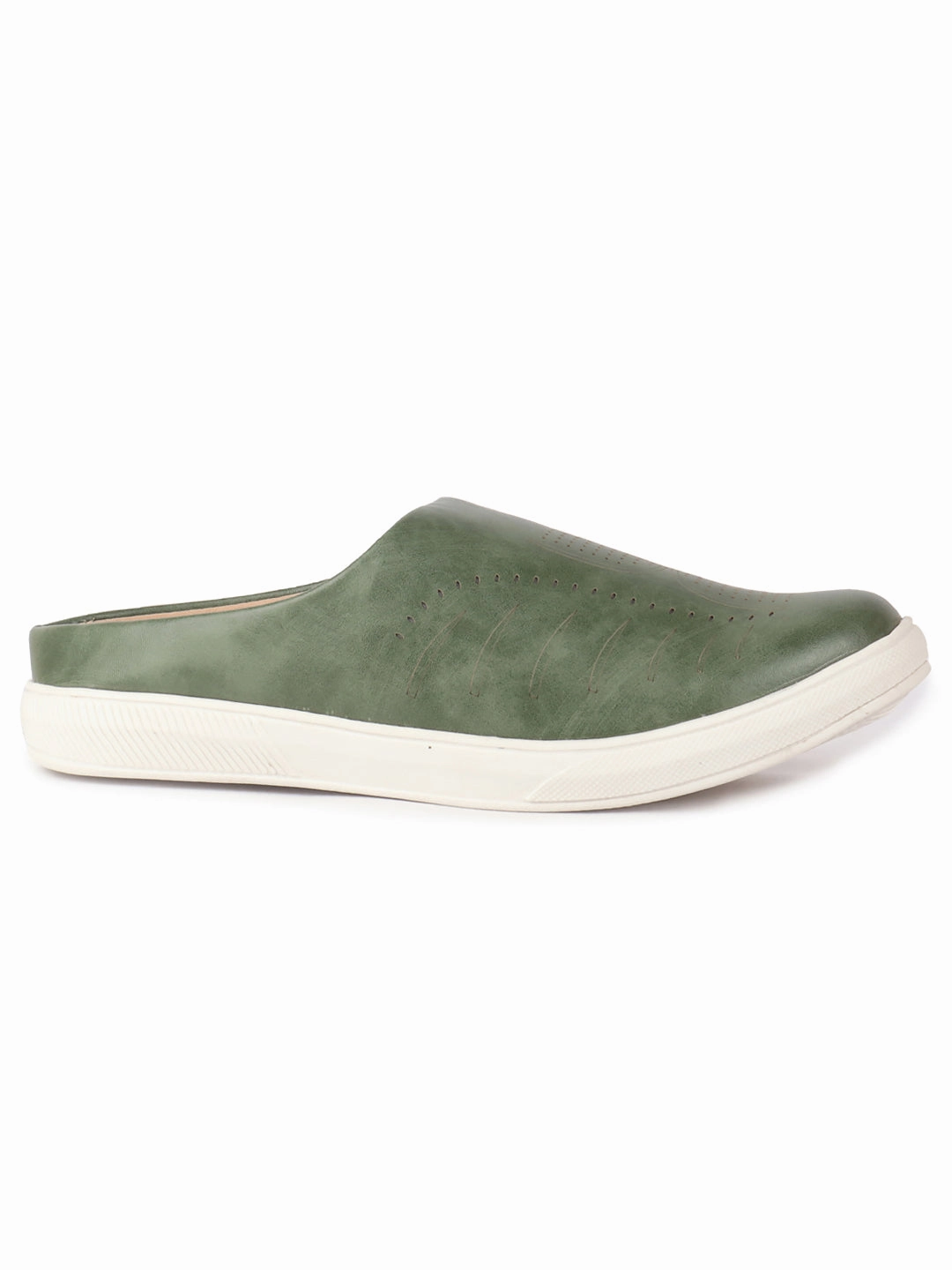 Men Olive Green Back Open Stylish Design Slip On Shoes Shoes For Casual Trousers