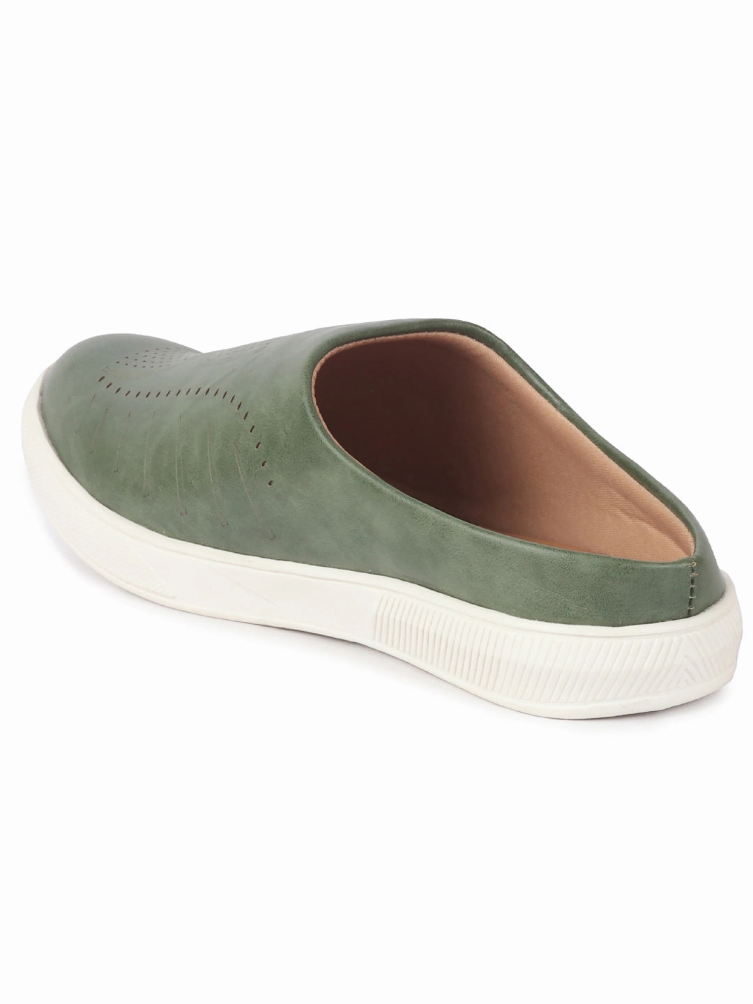 Men Olive Green Back Open Stylish Design Slip On Shoes Suits With Casual Shoes