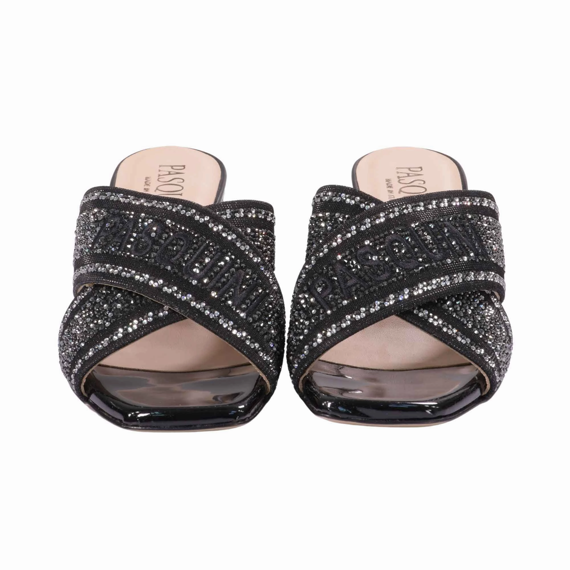 Sandals Kitten Heels Pasquini Women's Heel In Black Patent Leather