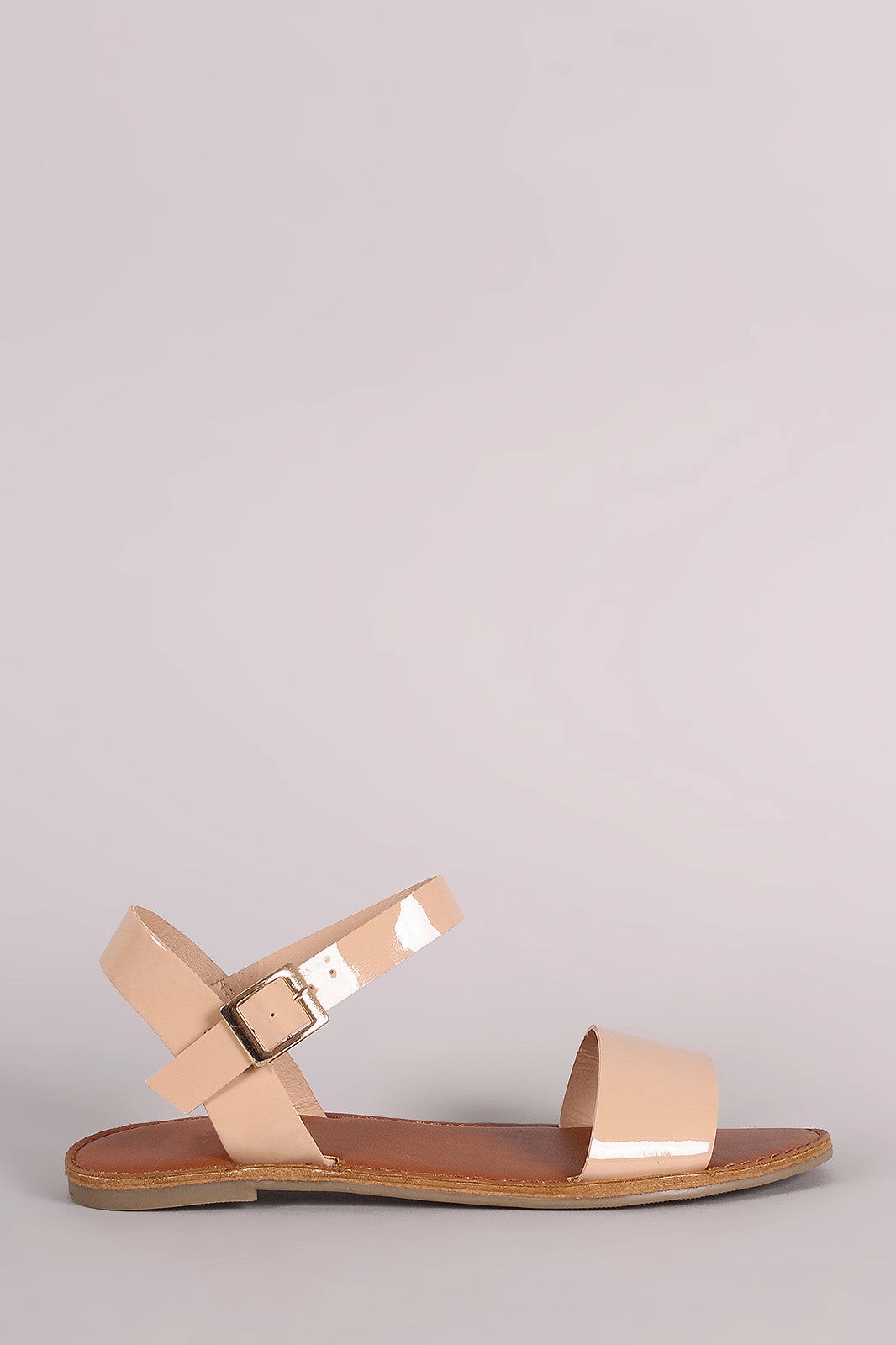 Fluffy Design Open Toe Flat Shoes Patent Open Toe Ankle Strap Flat Sandal