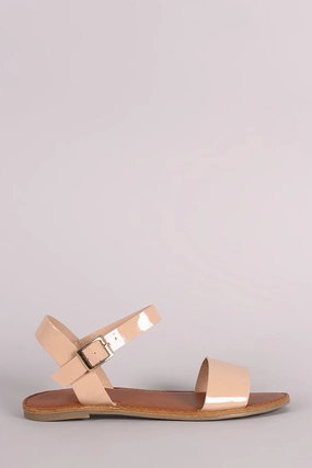 Patent Open Toe Ankle Strap Flat Sandal Lifting Shoes