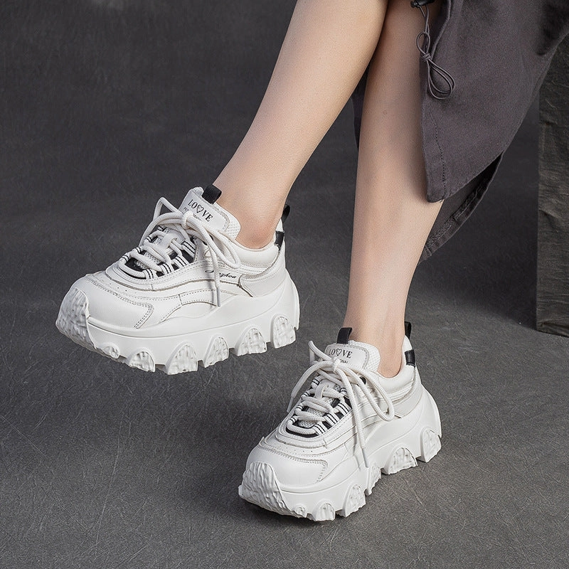 Women's Fashion Quilted Leather Platform Sneakers Summer Sneakers