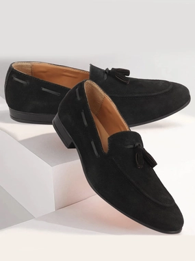 Men Black Suede Leather Casual Tassel Loafer Shoes Casual Monk Shoes