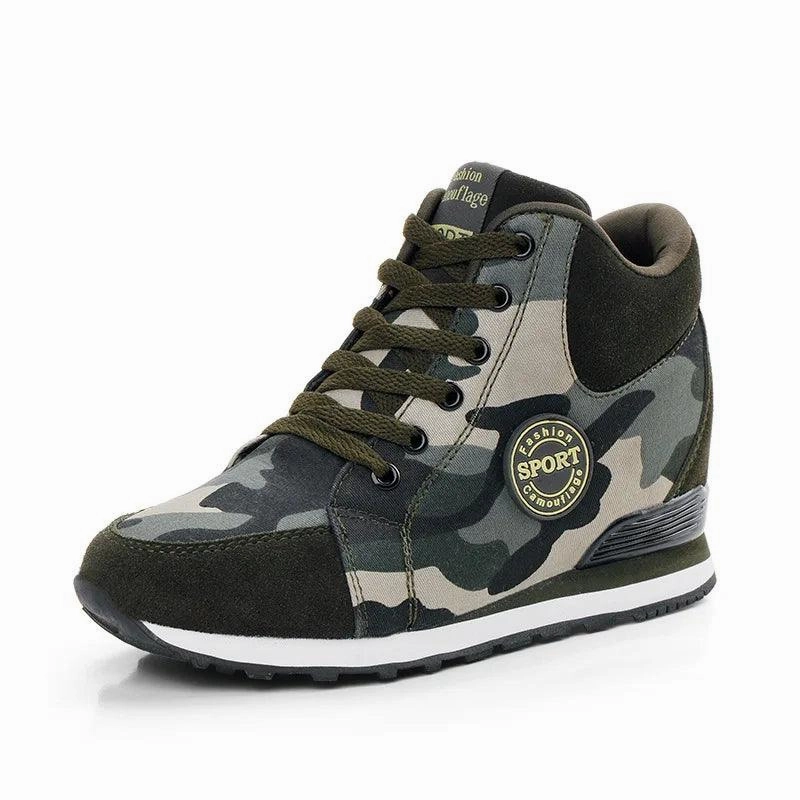 Carauana Women Camouflage 6.5cm Heel Height Increase Casual Shoes Strappy Sneakers