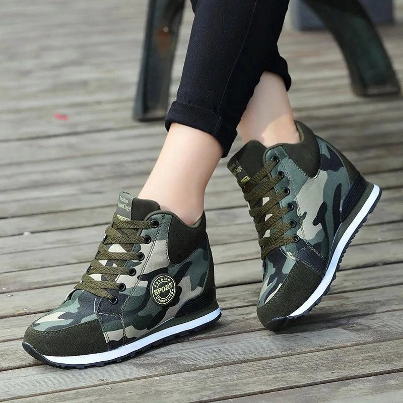Low Profile Sneakers Carauana Women Camouflage 6.5cm Heel Height Increase Casual Shoes