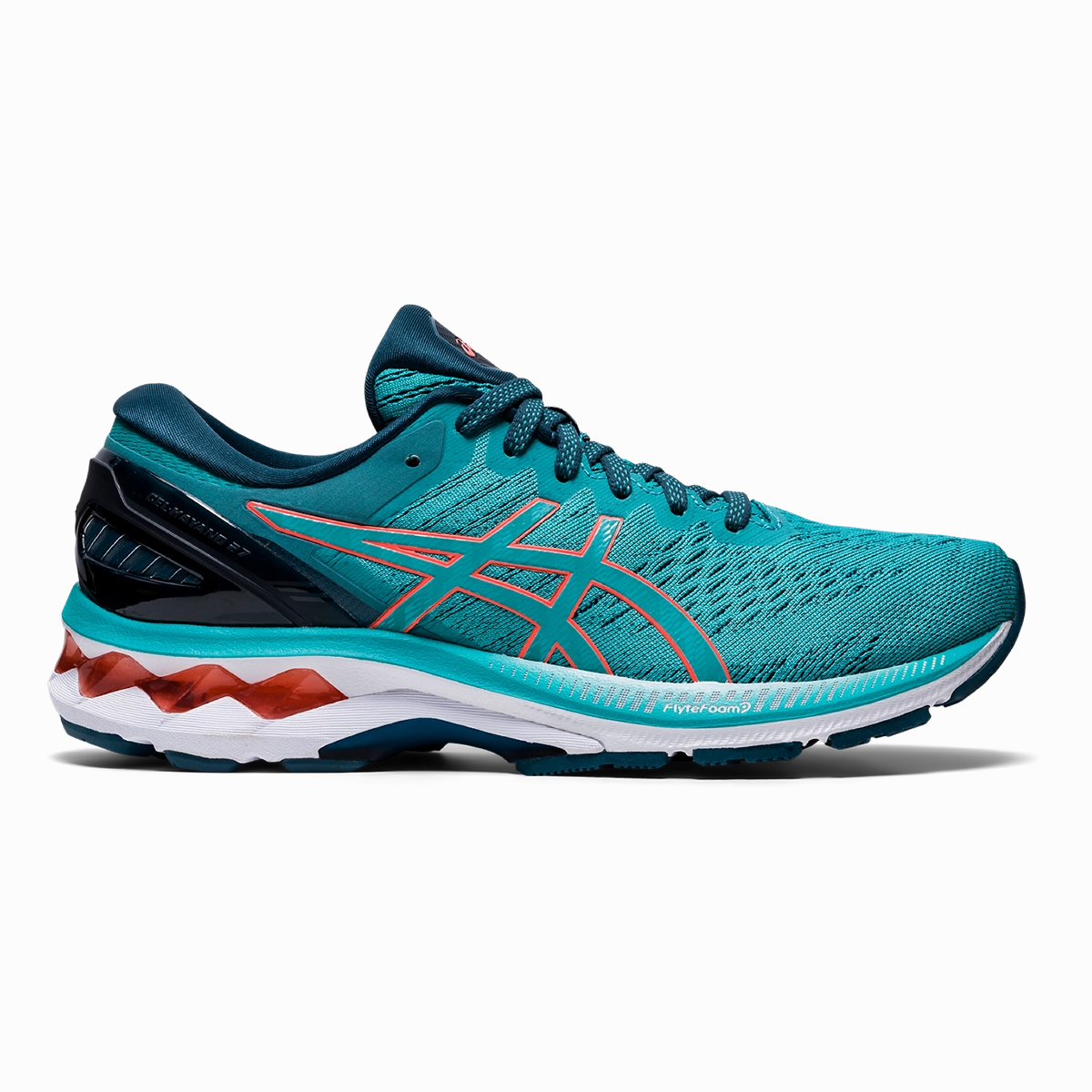 Asics Gel Kayano 27 - Techno Cyan - Sunrise Red Asics Gel-rocket 11 Volleyball Shoe