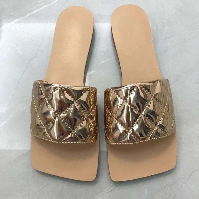 Resort Costa Rica Ins Sandals Summer Women Slippers Flats Pu Leather Solid Peep Toe Sewing 2020 Slides Fashion Outside Mules Female Ladies Shoes