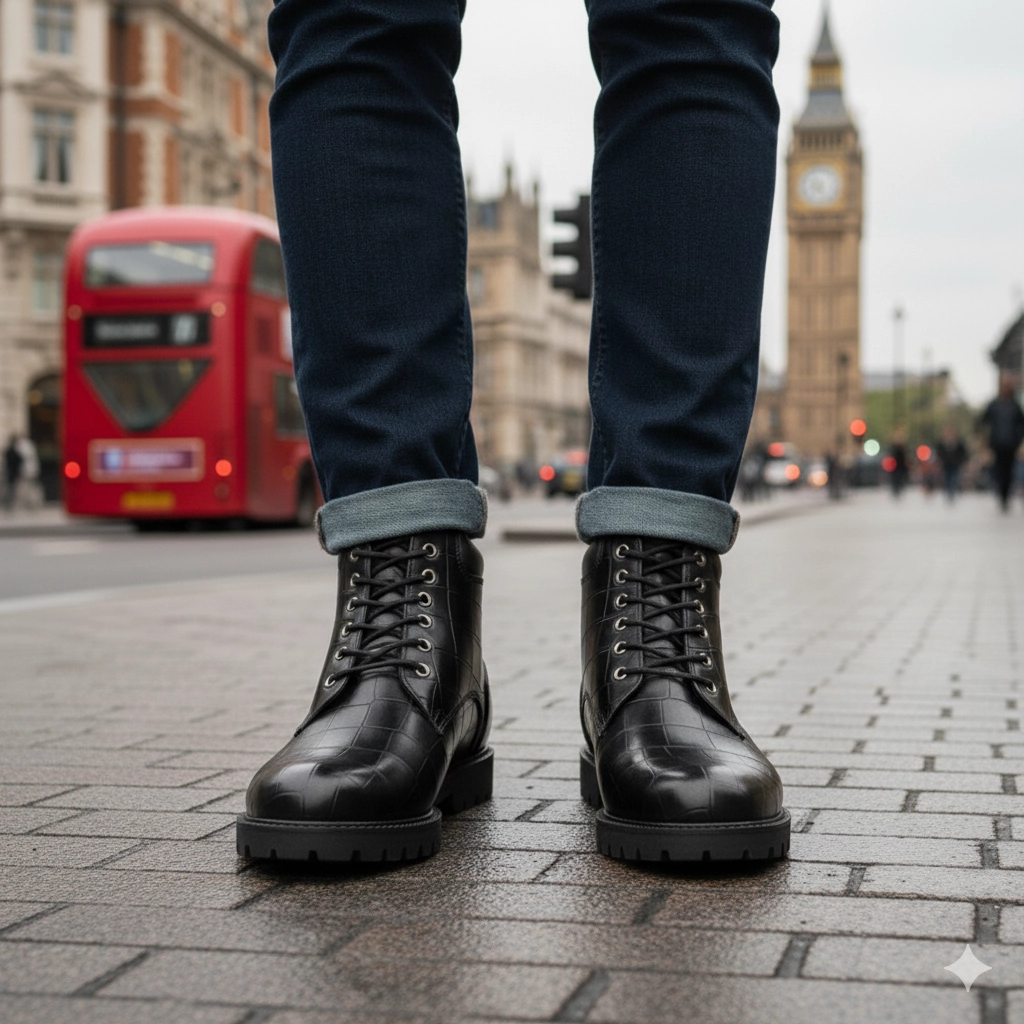 Best Hiking Boots Gear Lab Black Crocodile Embossed Leather Boots