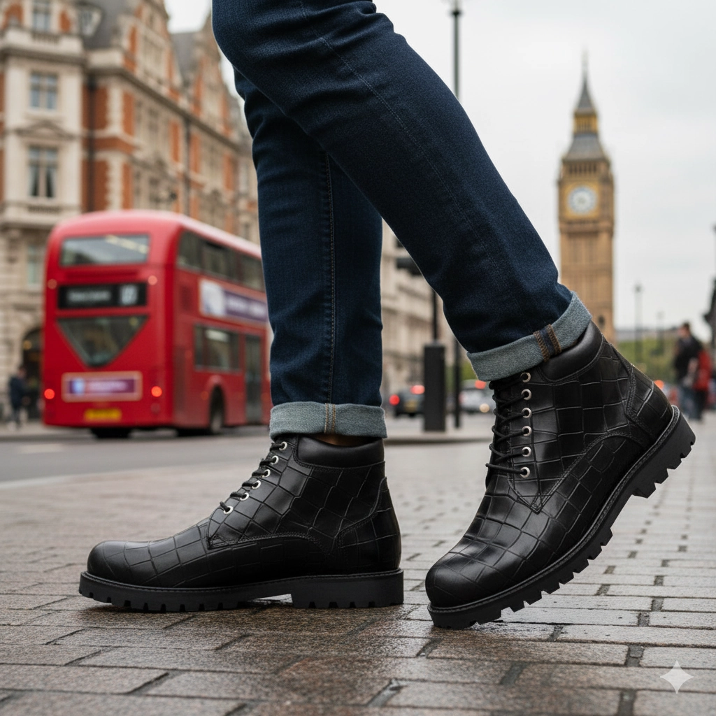 Adidas Terrex Unity Leather Mid Rain.rdy Hiking Boots Black Crocodile Embossed Leather Boots
