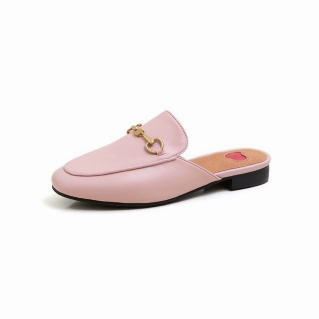 Cute House Slippers Luxury Designer Slippers Brand Slippers Women Genuine Leather Flat Mules Metal Chain Casual Shoes Outdoor Slippers