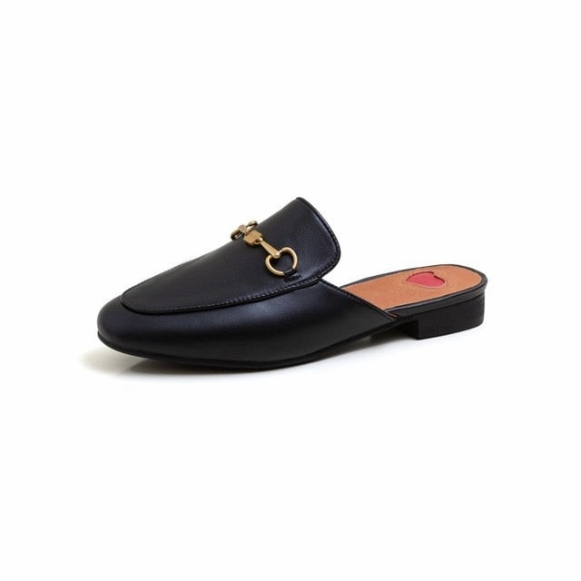 Luxury Designer Slippers Brand Slippers Women Genuine Leather Flat Mules Metal Chain Casual Shoes Outdoor Slippers Sport Slip