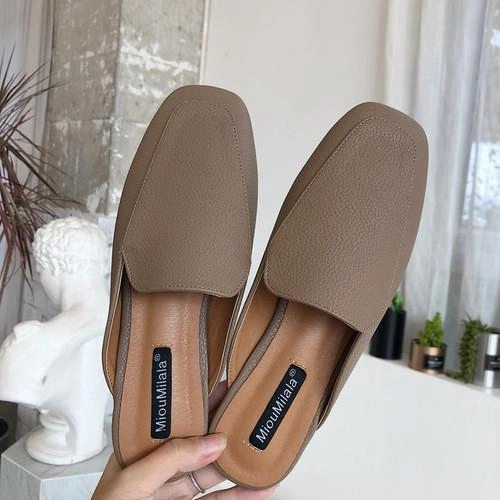 Women Mules Slip Ons Flat Heel Slides Spring Summer Solid Color Footwear Soft Leather Shoes Nutcracker Slippers