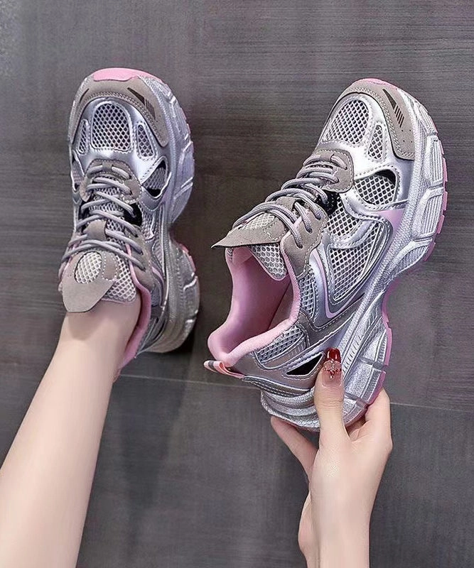 Women Splicing Platform Sport Shoes Pink Breathable Mesh KJ034 Most Cushioned Sneakers