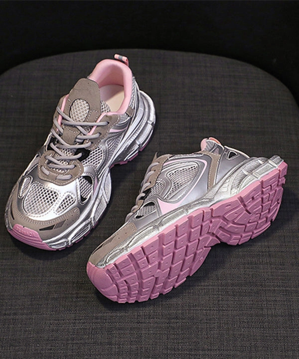 Women Splicing Platform Sport Shoes Pink Breathable Mesh KJ034 Ballet Shoes And Sneakers