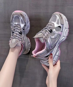 Women Splicing Platform Sport Shoes Pink Breathable Mesh KJ034 Sneakers Apl