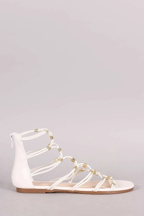 T Bar Flat Shoes Bamboo Strappy Hardware Leather Flat Sandal