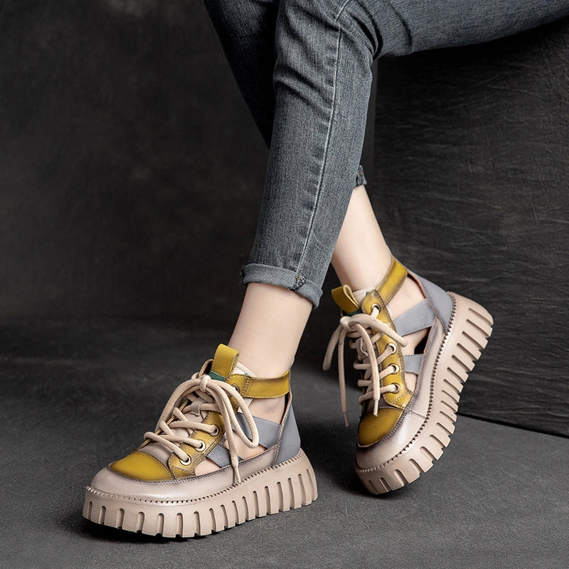 Joybees Sandals Women Summer Patchwork Leather Casual Platform Sandals