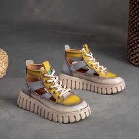 Women Summer Patchwork Leather Casual Platform Sandals All Inclusive Resorts