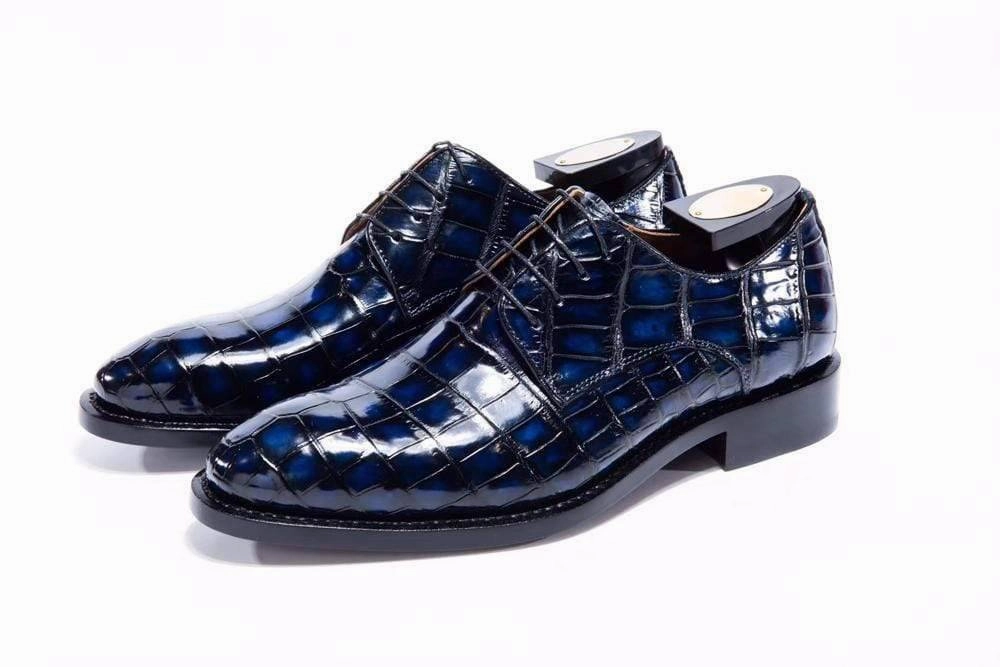 Preorder Handmade Men Crocodile Leather Lace-Up Shoes Dark Blue Boots Good For Hiking