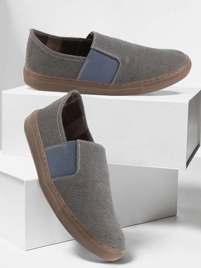 Men Grey Colorblocked Classic Jute/Fabric Slip On Canvas Sneaker Slip On Casual Shoes Smart But Casual Shoes