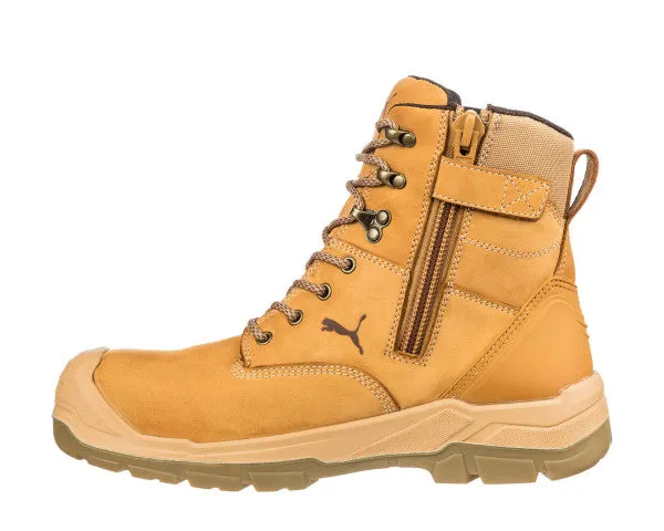 Evina Combat Platform Boot Puma Men's 630725 Conquest High Wheat Waterproof Composite Safety Toe Metal Free Side-Zipper 7" Work Boots