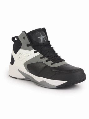 Men Grey High Top Colorblocked Chunky Classic Lace Up Sneakers|Breathable Basketball Shoes with Memory Cushion|Anti Skid Comfort Grip Sole Noble Sneakers