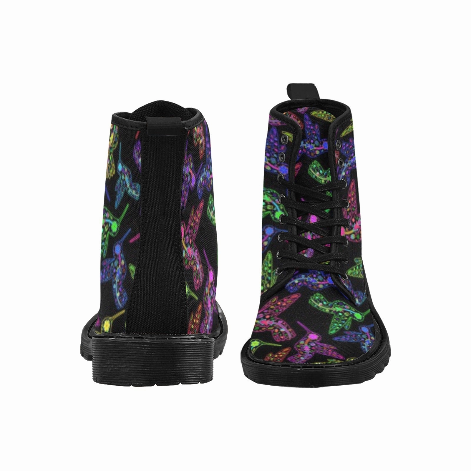 Chelsea Boots Best Neon Floral Hummingbirds Boots for Women (Black)