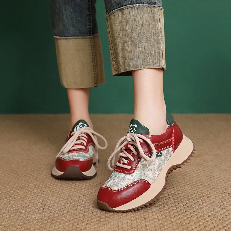 Sneakers For Teachers Women's Fashion Leather Embroidery Low Top Casual Shoes