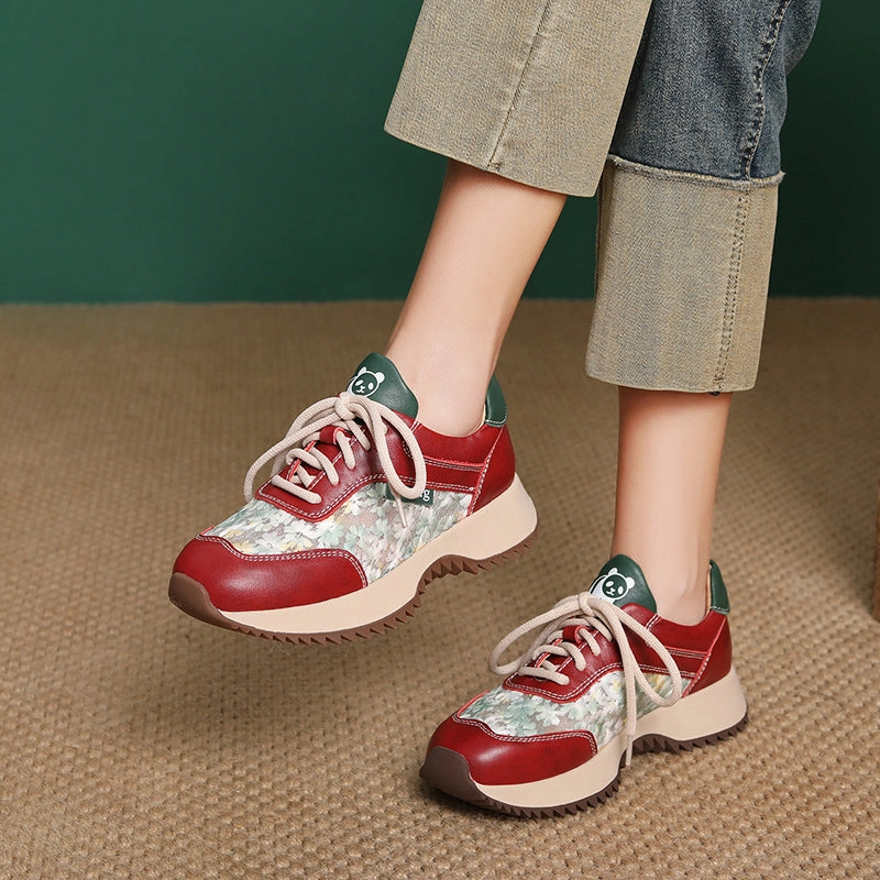 Women's Fashion Leather Embroidery Low Top Casual Shoes Cucinelli Sneakers