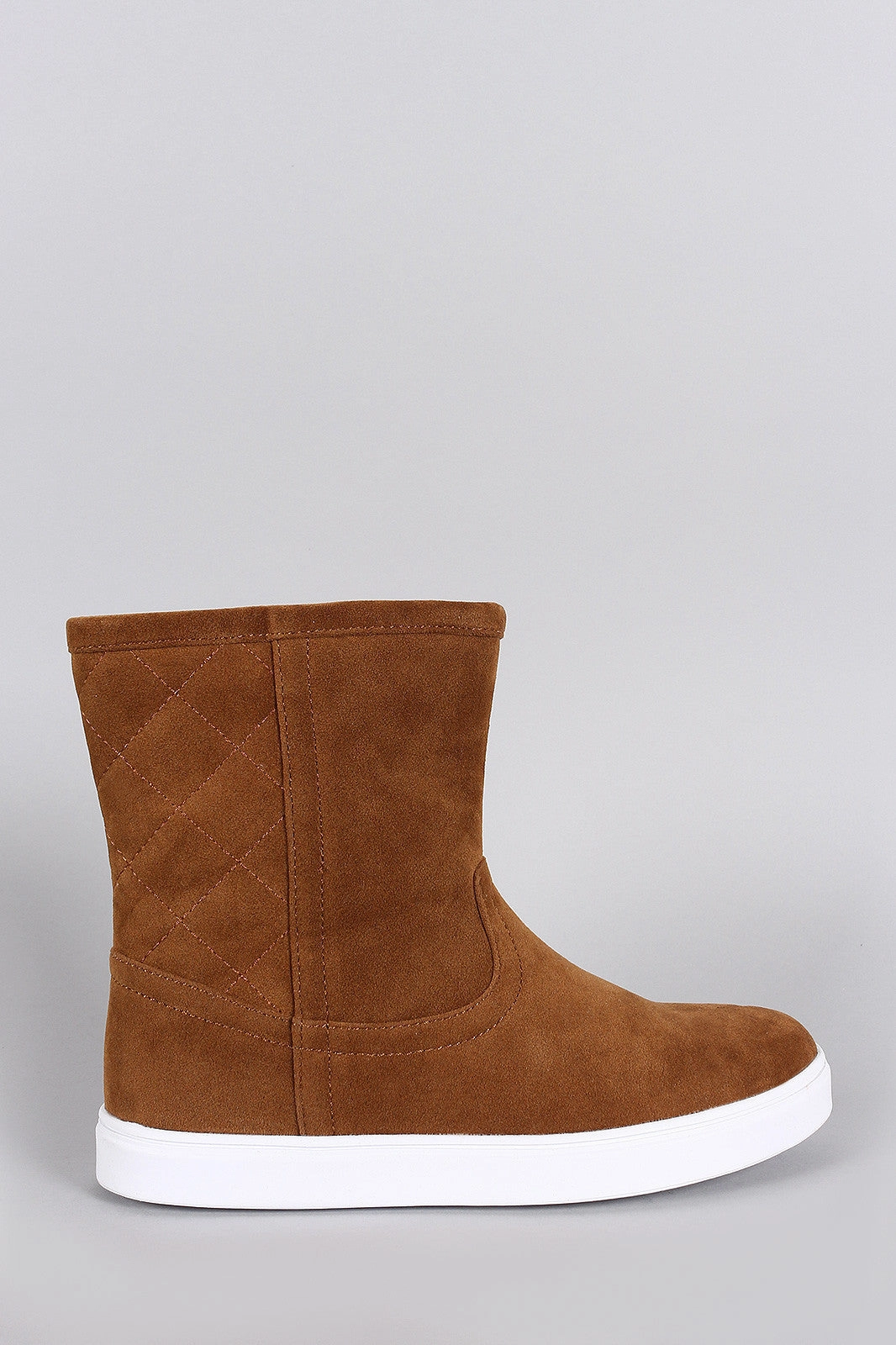 Quilted Suede Round Toe Flat Ankle Boots Wide Fit Shoes