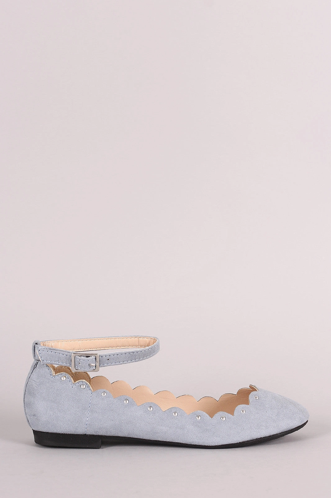 Best Boxing Shoes For Flat Feet Qupid Suede Scalloped Studded Ankle Strap Ballet Flat