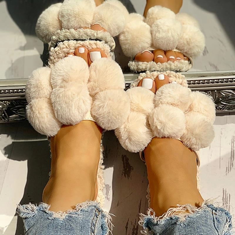 Flip Flops Fashion Women Villus Fluffy Casual Flat Sandals