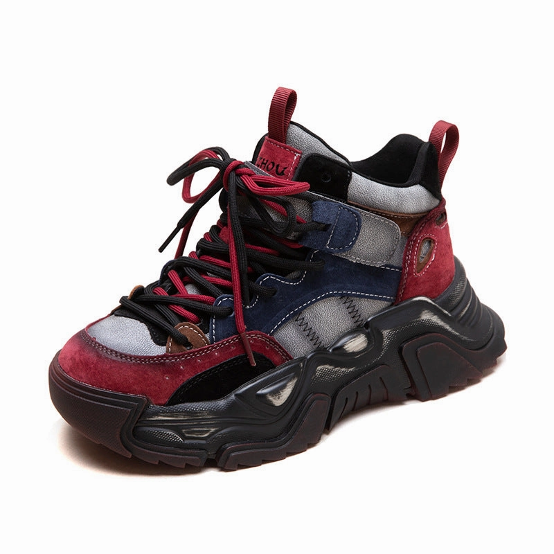 Platform Shoes Sneakers Women Fashion Patchwork Leather Chunky Platform Sneakers