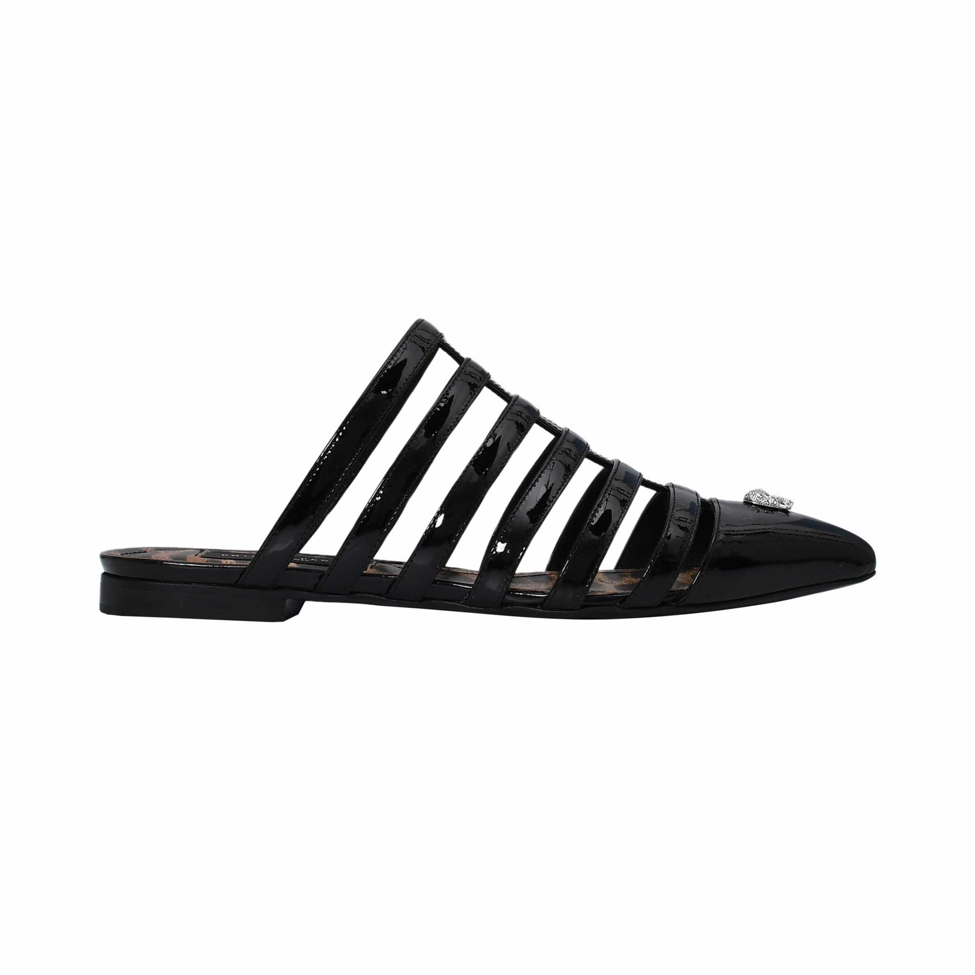 Philipp Plein  Women's Leopard Print and Black Strappy Mules Insoles For Sandals