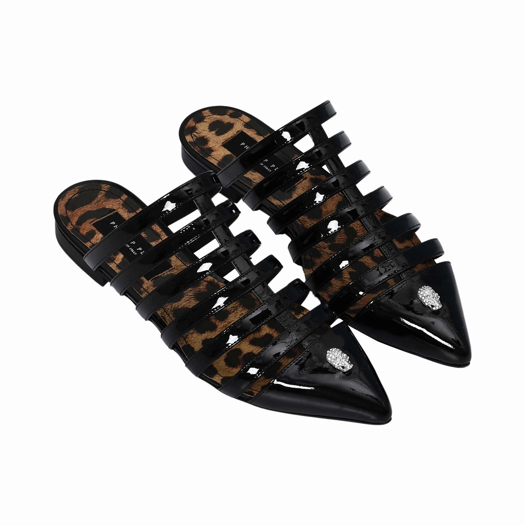 Sanuk Sandals Philipp Plein  Women's Leopard Print and Black Strappy Mules