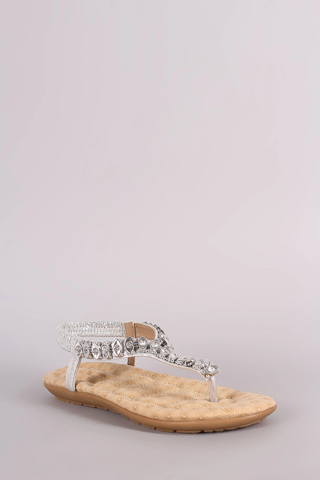 Best Walking Shoes For Flat Narrow Feet Rhinestone T-Strap Elasticized Slingback Flat Sandal