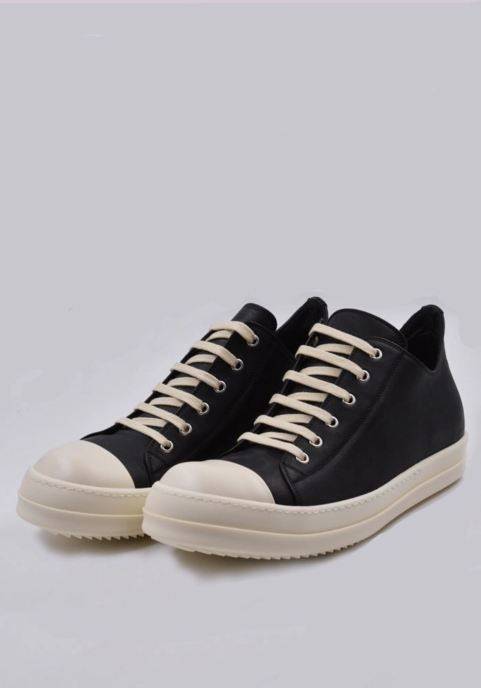 RICK OWENS MEN RU01D3891 LOO 911 LEATHER LOW SNEAKERS BLACK/MILK Good Hiking Boots For Beginners