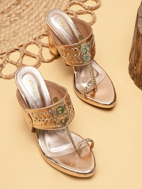 Rocia By Regal Rose Gold Women High Block Heel Stylish Kolhapuris Kitten Heel High Boots