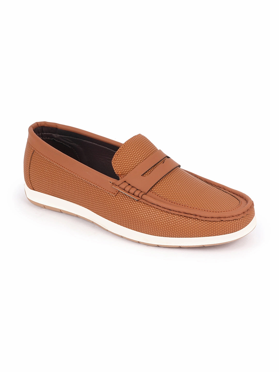 Low Top Casual Shoes Men Tan Textured Design Casual Slip On Loafer Boat Shoes
