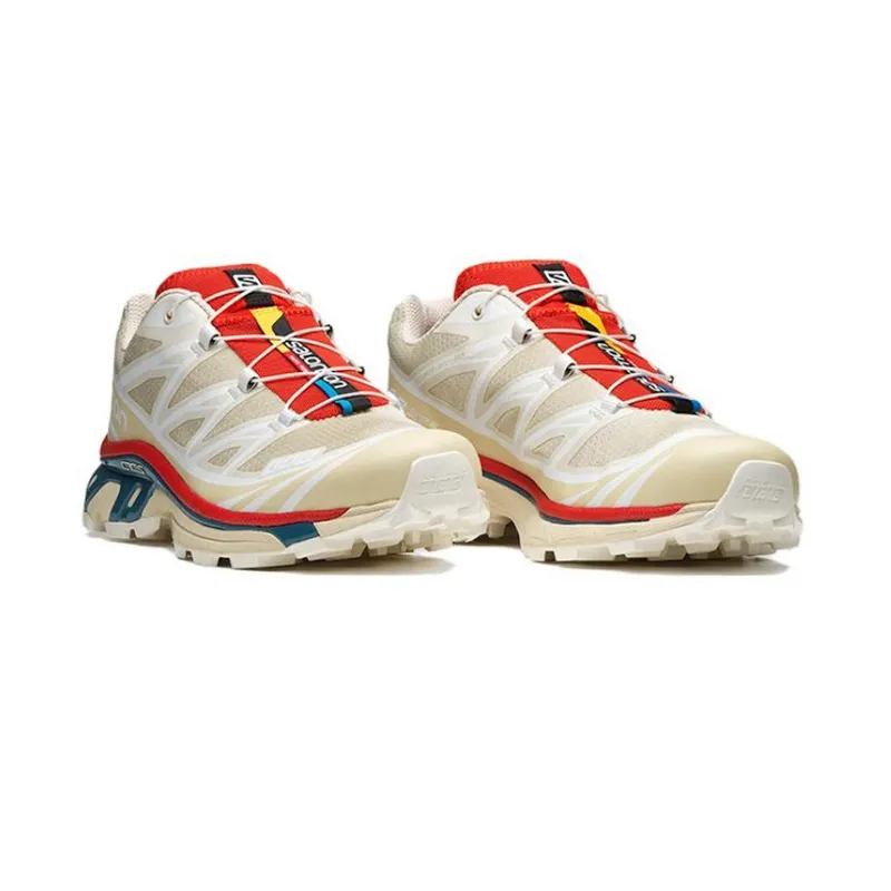SALOMON - XT-6 - Almond Milk/Bleached Sand/Aurora Red - Unisex [472934] Waterproof Trail-running Shoes