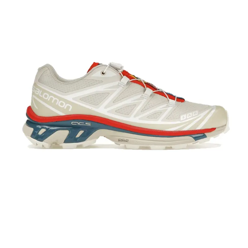 SALOMON - XT-6 - Almond Milk/Bleached Sand/Aurora Red - Unisex [472934] Wide Gore Tex Trail Running Shoes